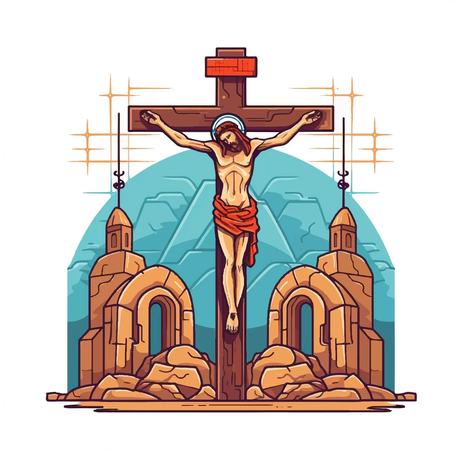 Byzantine Style Cartoon Crucifixion Vector Illustration – free symbolism in art image from Dotvec