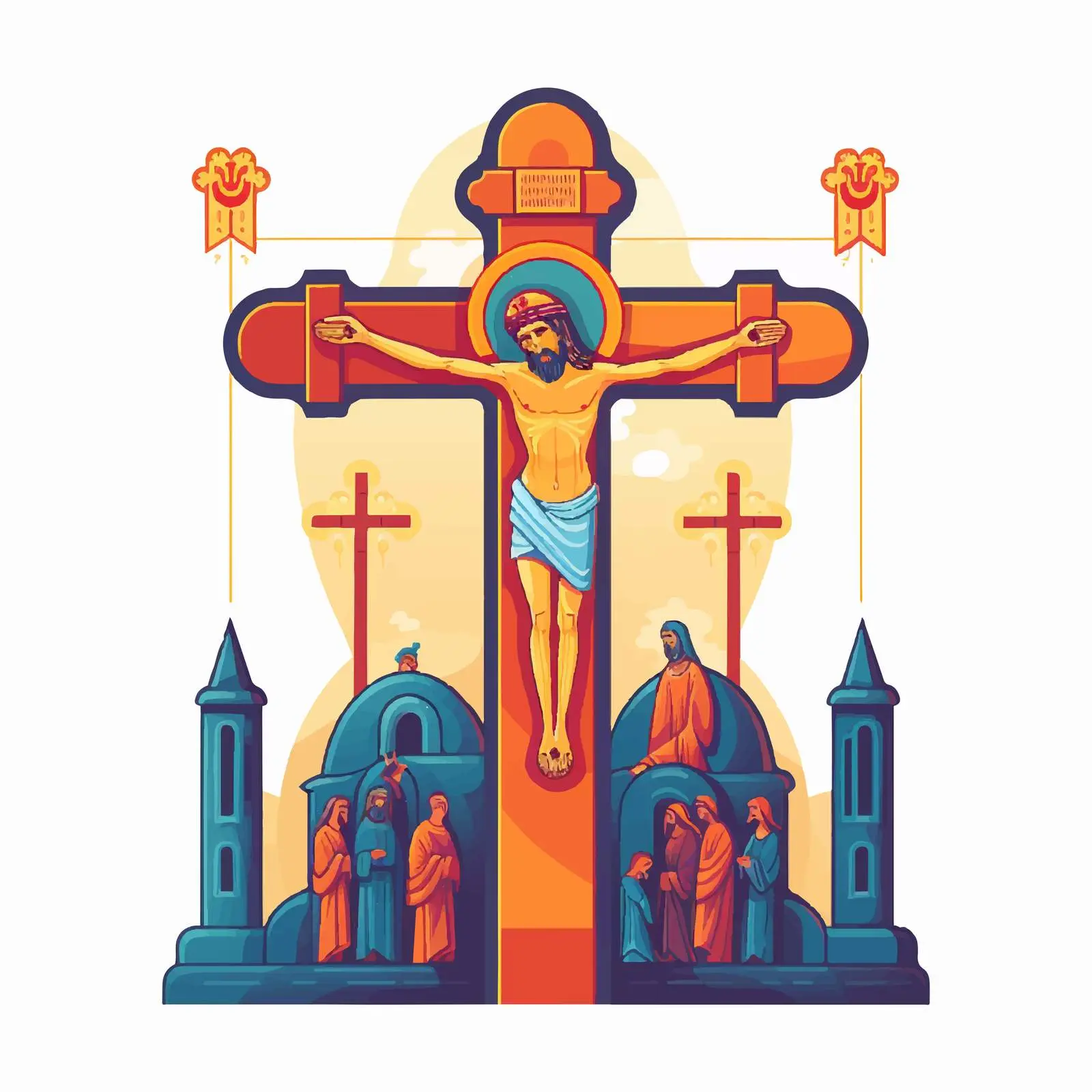 Byzantine Style Crucifixion Cartoon Vector Illustration — free download from Dotvec