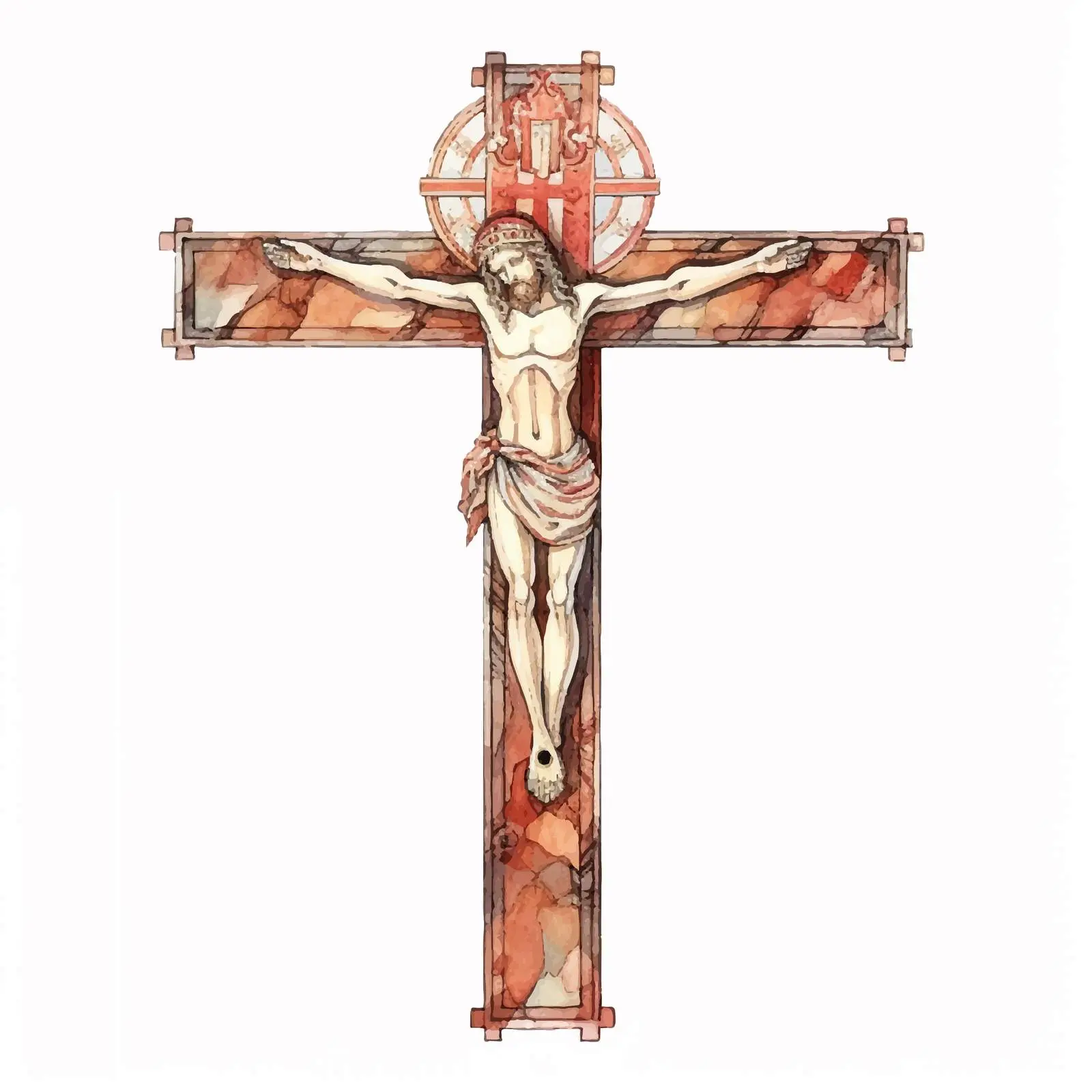 Byzantine Style Watercolor Crucifixion Illustration – free religious artwork image from Dotvec