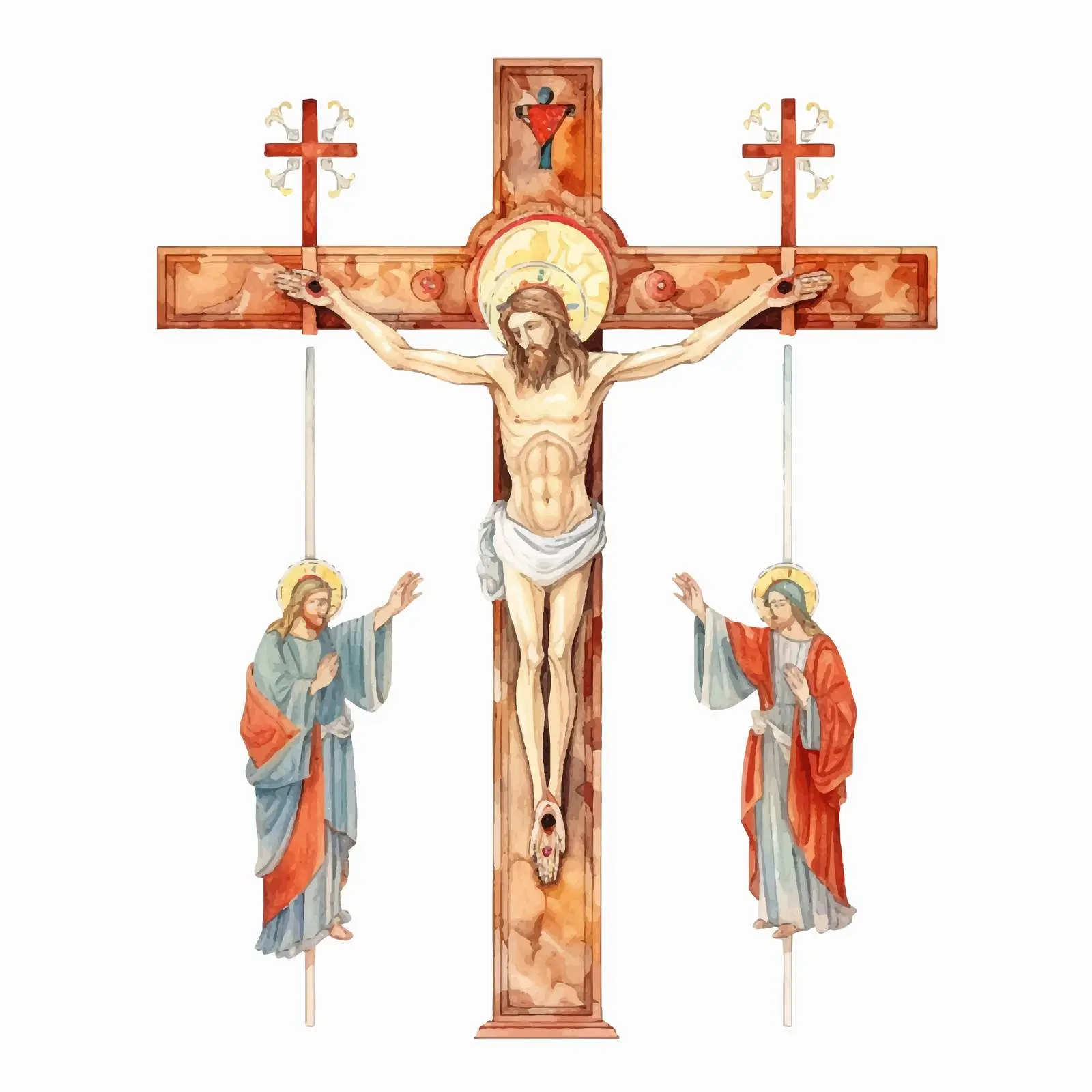 Byzantine Style Watercolor Crucifixion Illustration — free download from Dotvec