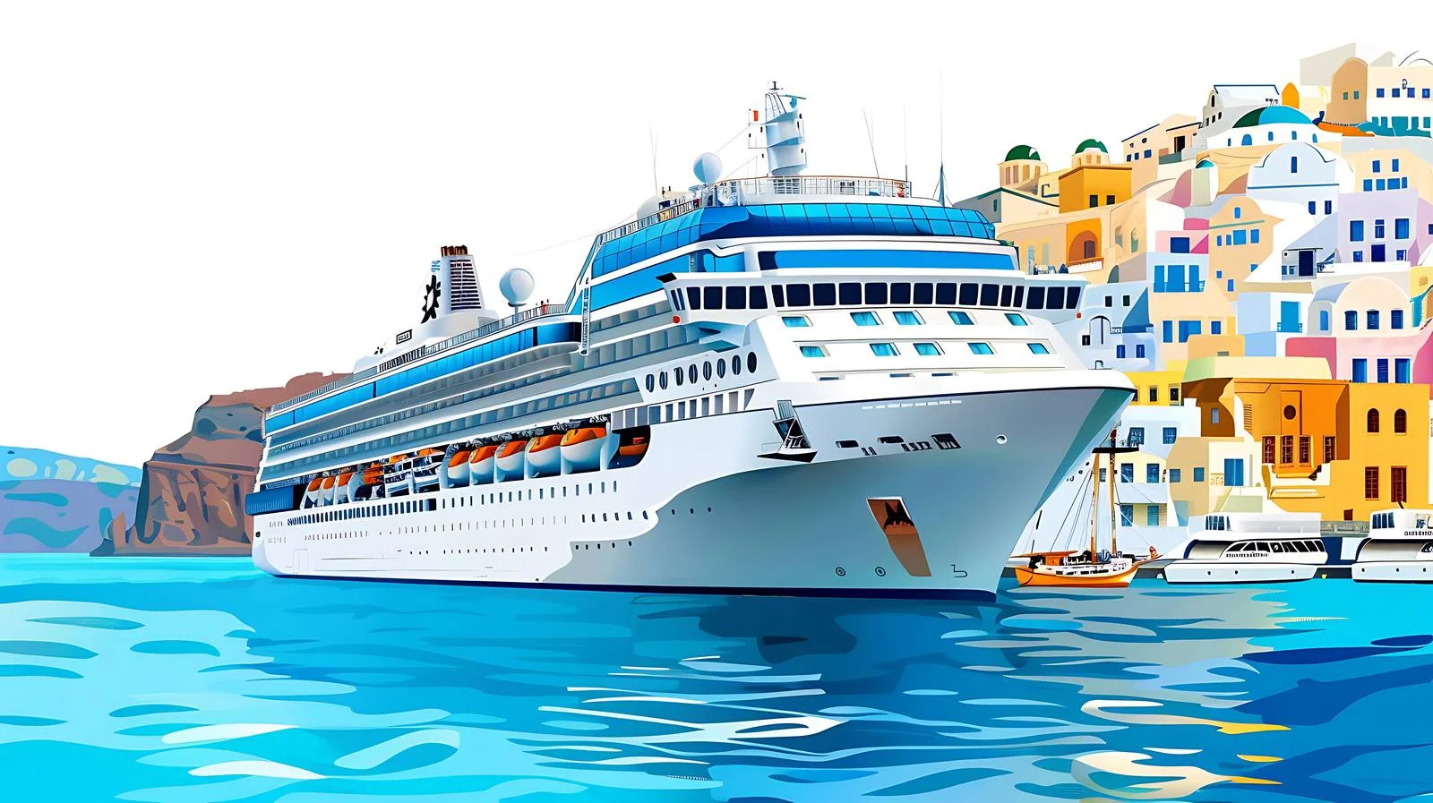 Santorini Coastline with Cruise Ship — free download from Dotvec