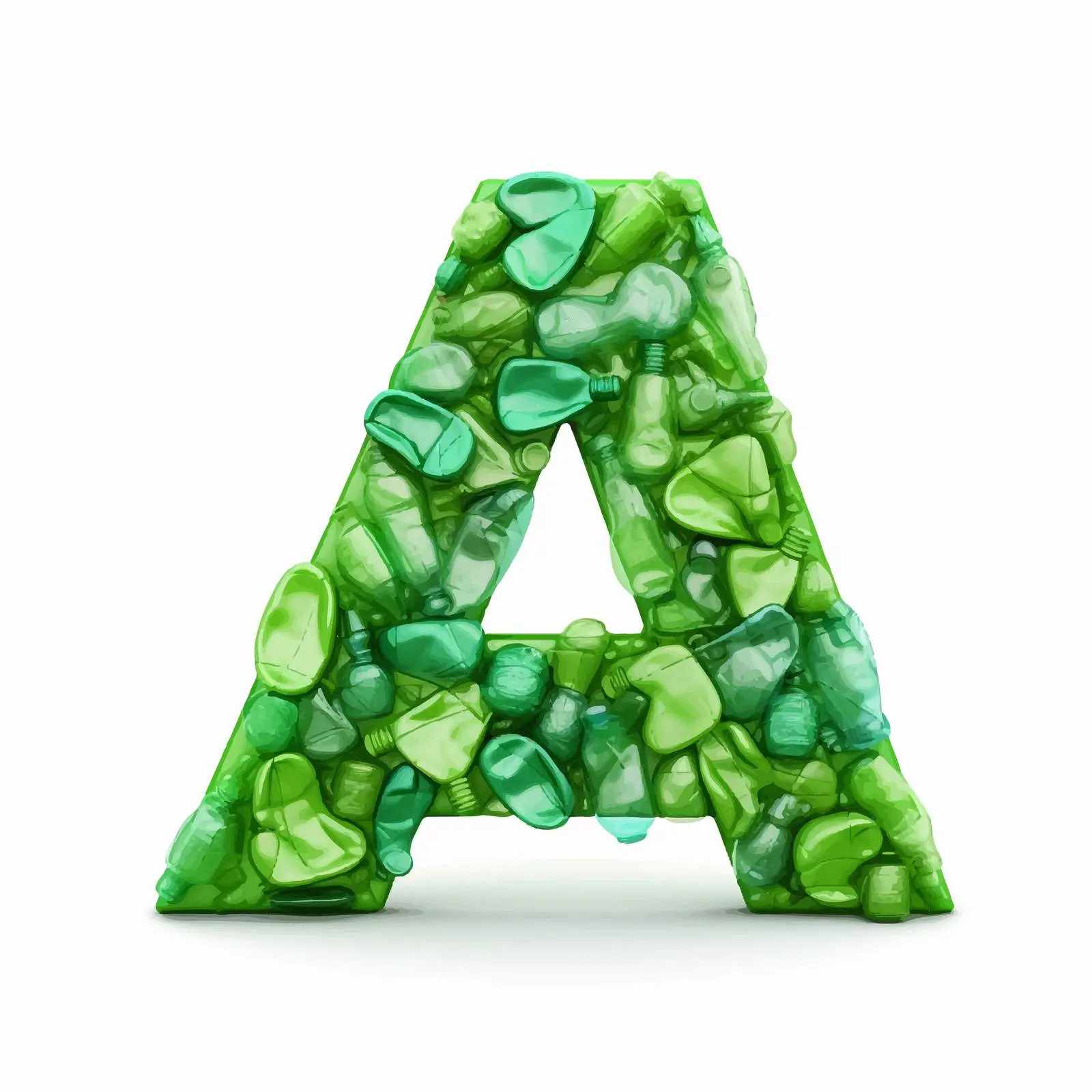 Crumpled Green Plastic Bottles Alphabet ABC – free eco art image from Dotvec