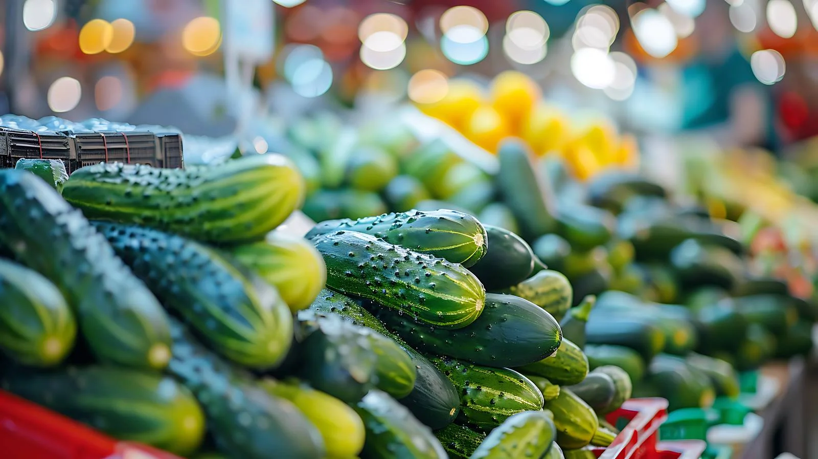 Fresh Cucumbers at Blurred Market Background — free download from Dotvec