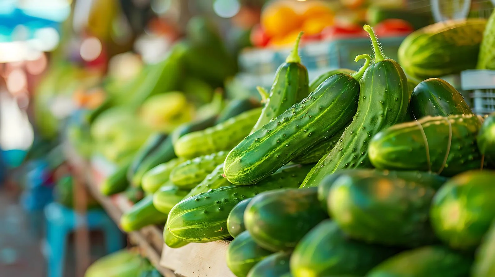 Fresh Cucumbers at Blurred Market Stall — free download from Dotvec