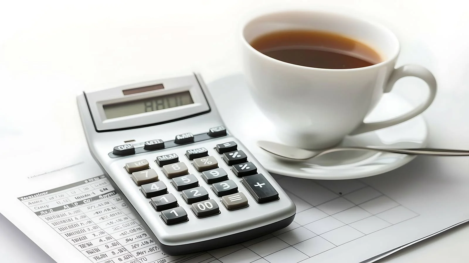 Accountant's Workspace with Coffee and Calculator — free download from Dotvec