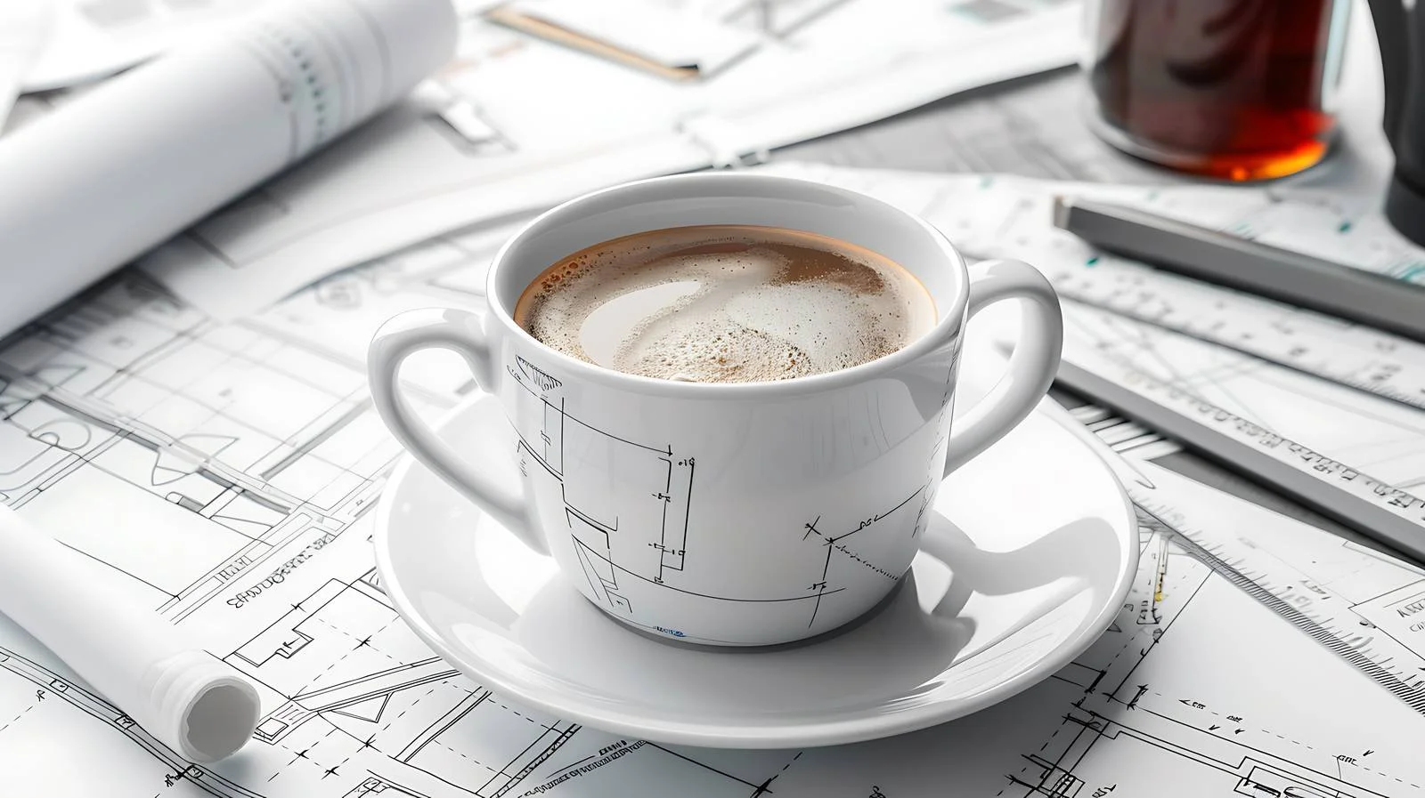 Office Coffee Break with Engineer's Drawings — free download from Dotvec