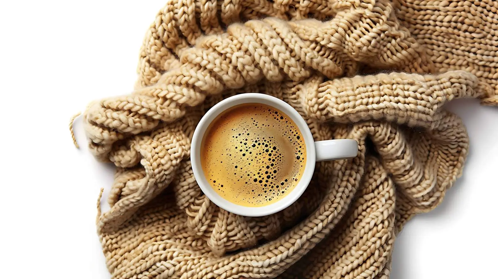 Coffee Cup on Ginger Blanket Flat Lay — free download from Dotvec