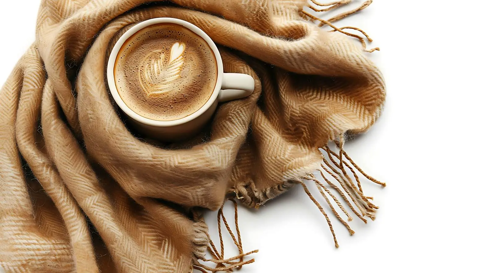 Coffee Cup on Ginger Blanket Top View – free kitchen decor image from Dotvec