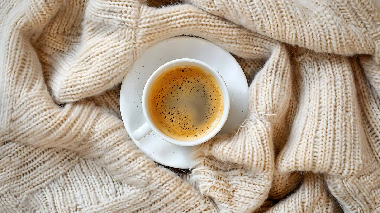 Coffee Cup on Ginger Blanket Flat Lay — free download from Dotvec