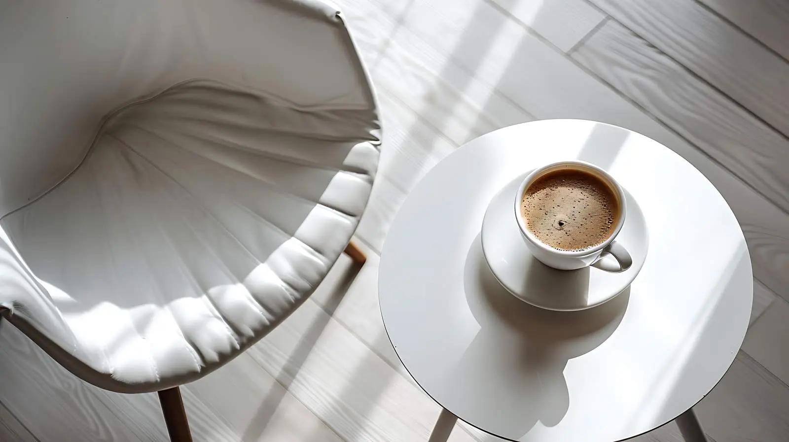 Coffee with Milk on White Table by Designer Chair – free routine image from Dotvec