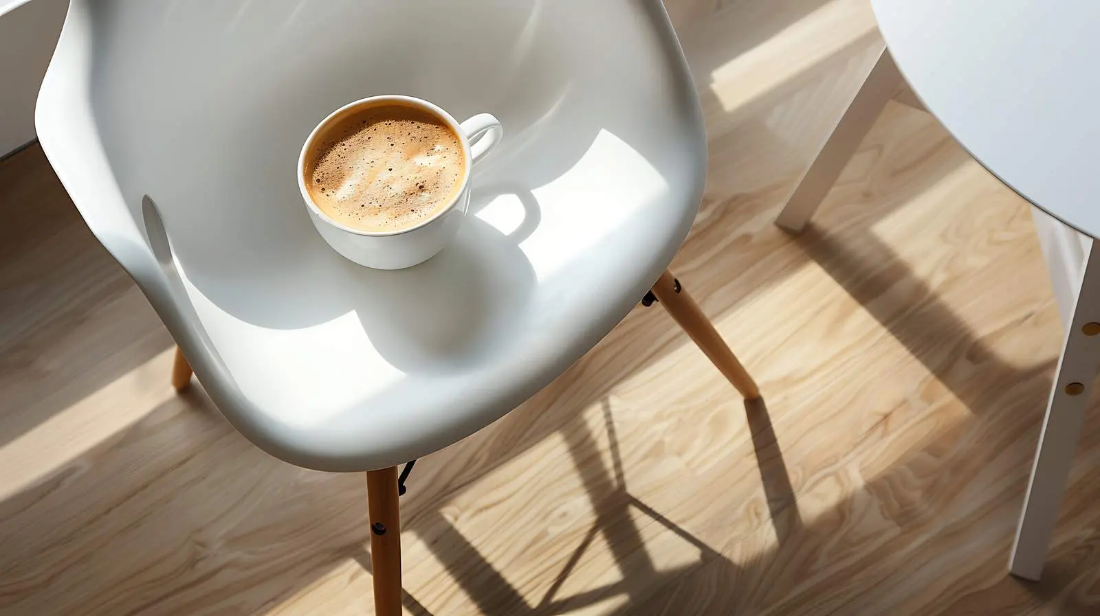Coffee with Milk on White Table by Designer Chair — free download from Dotvec