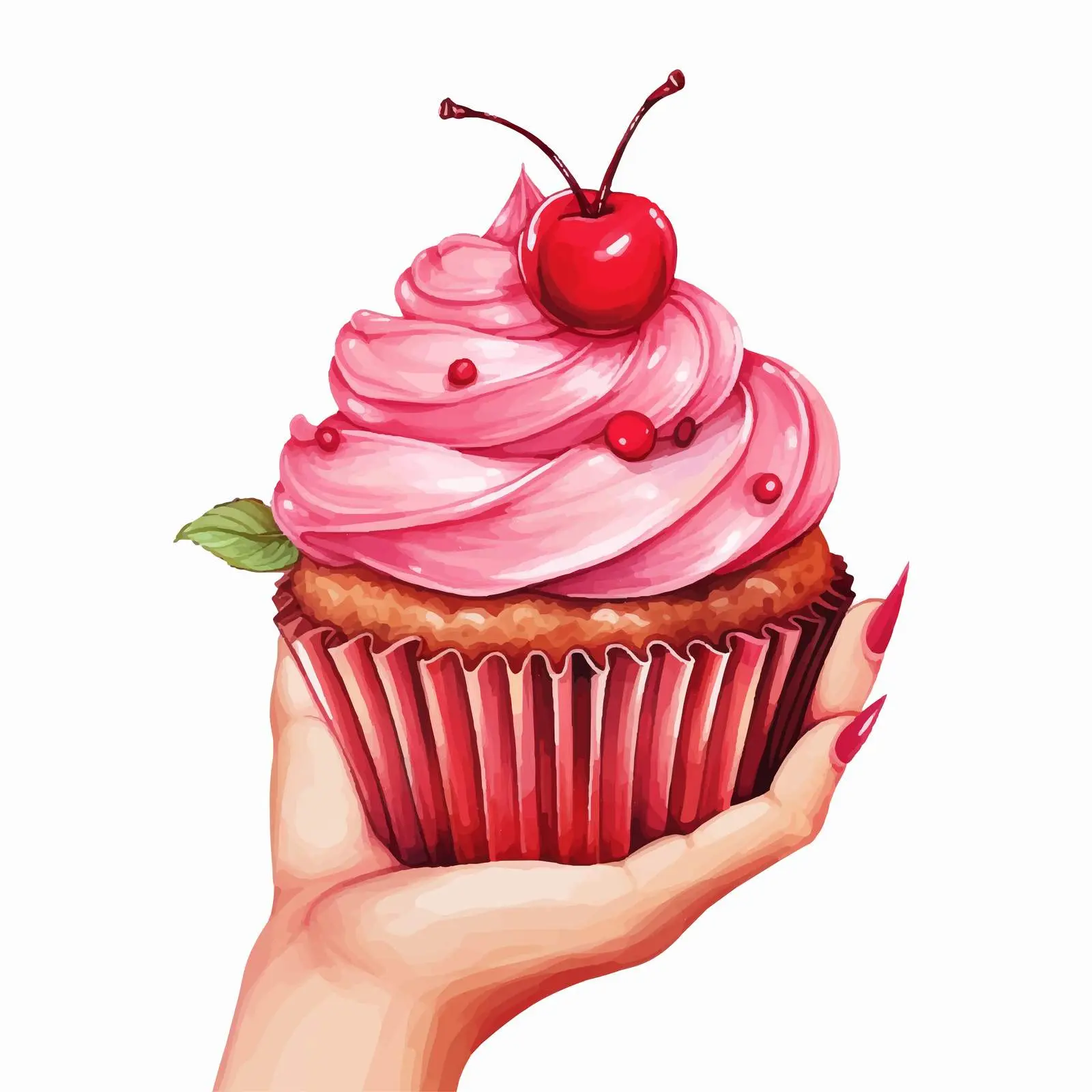 Cupcake with Cherry and Bright Nails – free creamy image from Dotvec