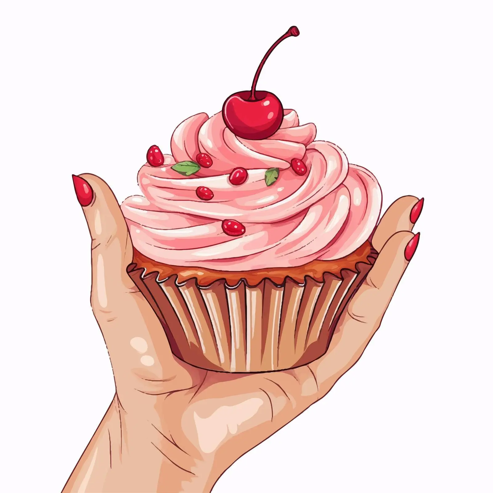 Delicious Cupcake with Cherry and Colorful Nails — free download from Dotvec