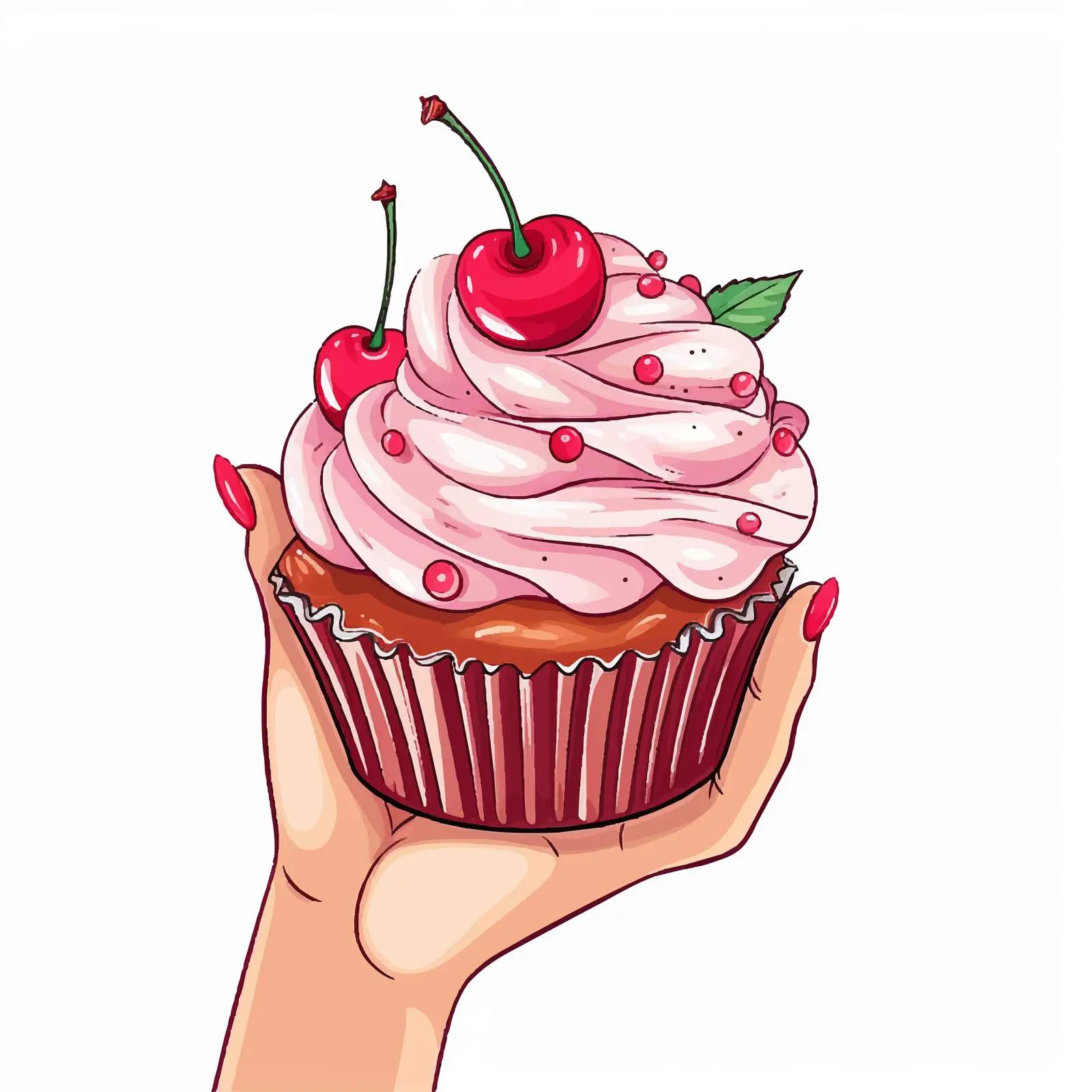 Bright Nail Cupcake with Cherry Hand Vector — free download from Dotvec