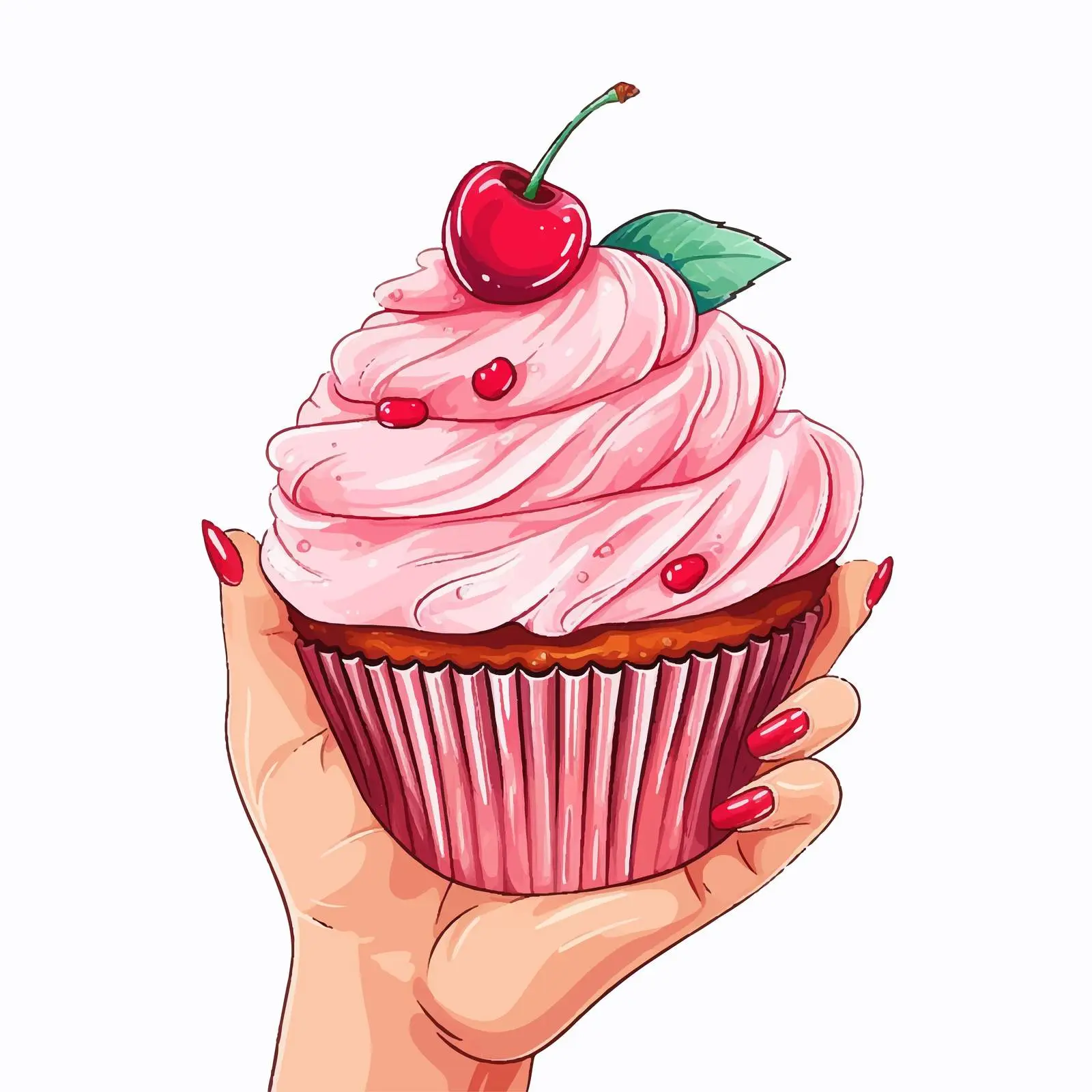 Sweet Cupcake with Cherry and Colorful Nails — free download from Dotvec