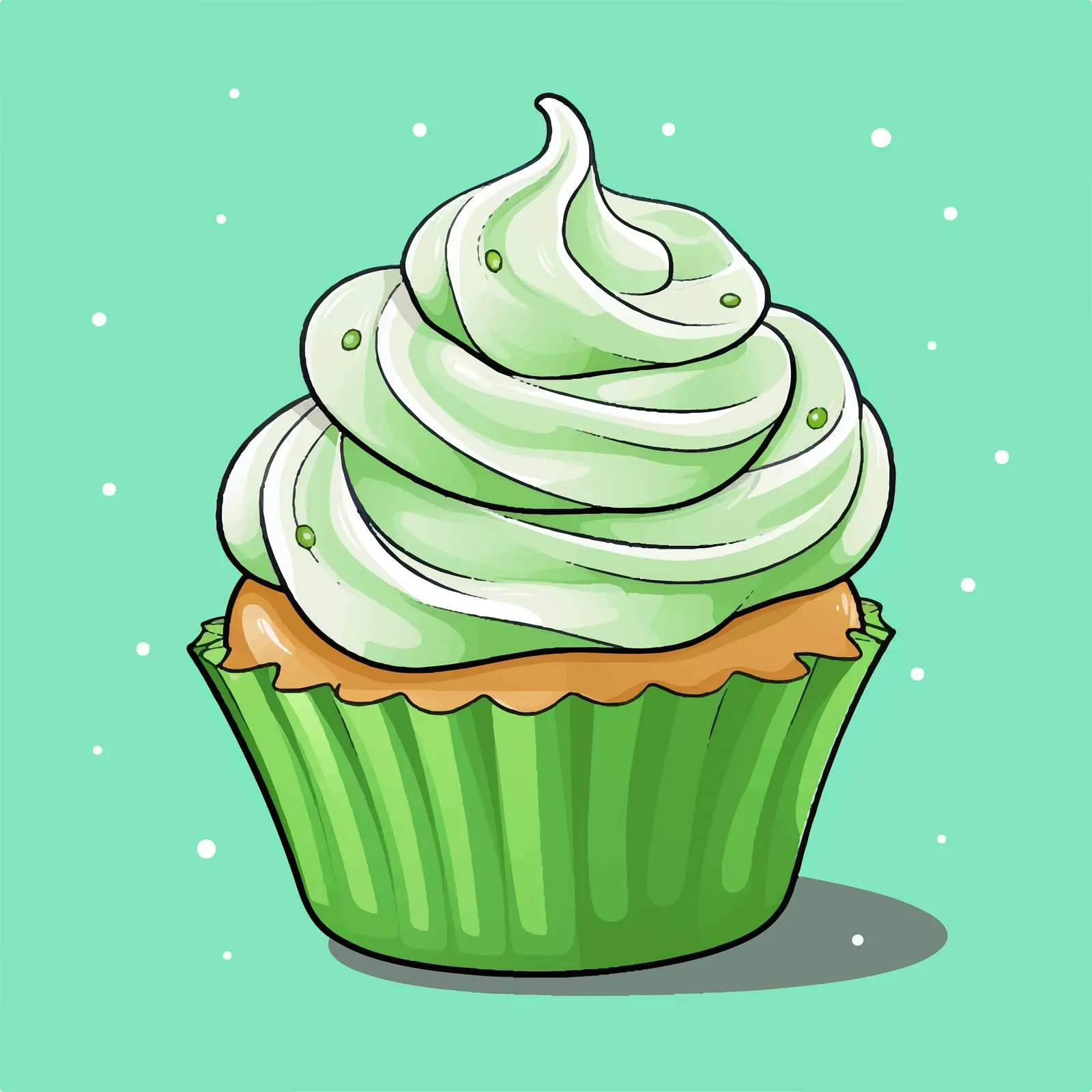 Cartoon Cupcake with Green Cream Vector Illustration — free download from Dotvec
