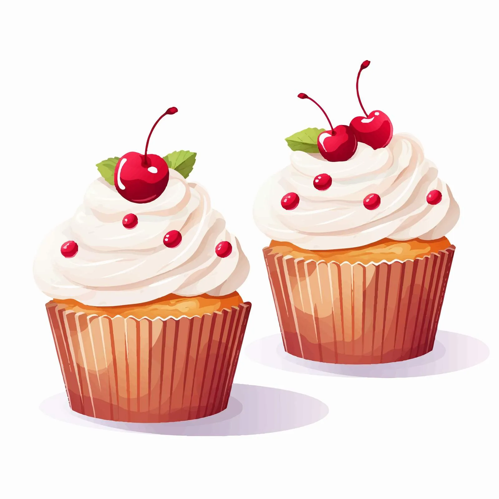 Whipped Cream Cheese Cherry Cupcakes Vector Art — free download from Dotvec