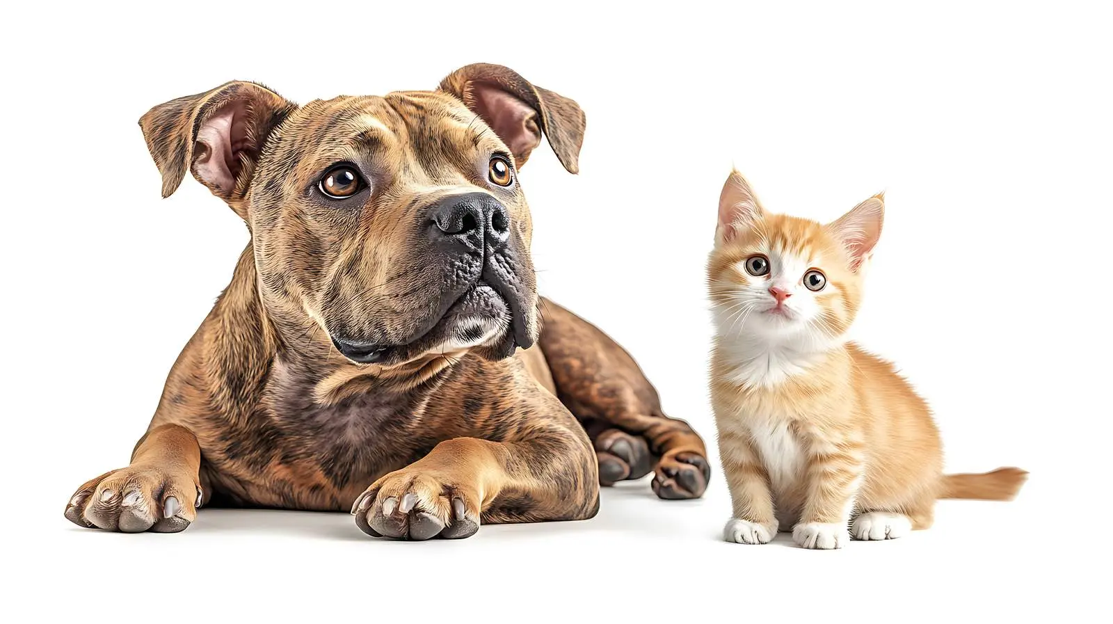 Curious Boy with Staffordshire Terrier and Kitten — free download from Dotvec