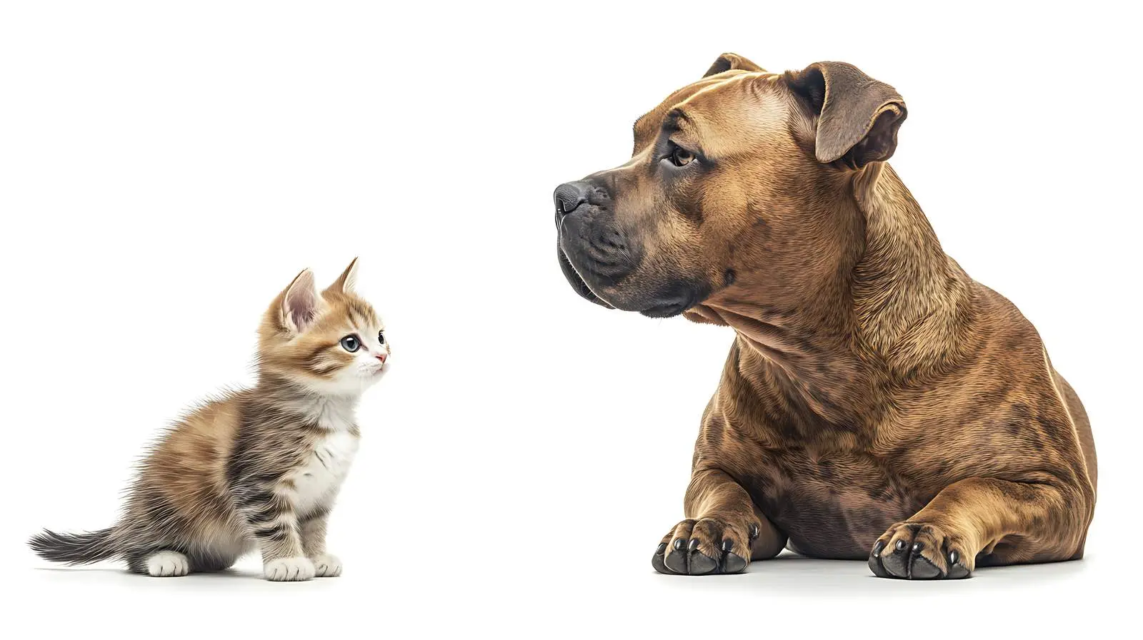 Curious Boy with Staffordshire Terrier and Kitten — free download from Dotvec