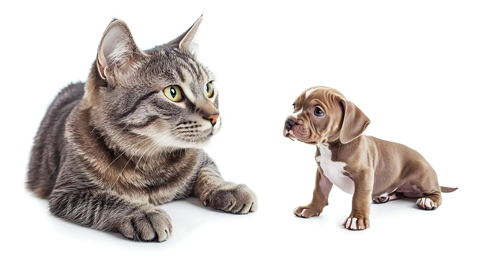 Curious Cat and Puppy Pit Bull Together – free characters image from Dotvec