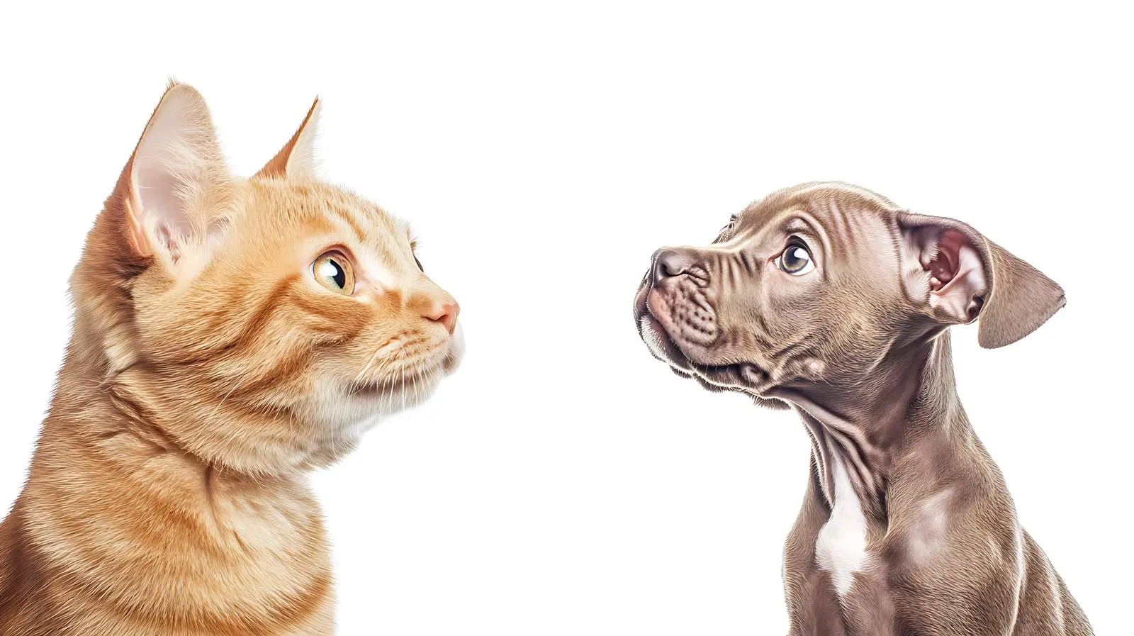 Curious Cat with Puppy Isolated on White Background – free pose image from Dotvec