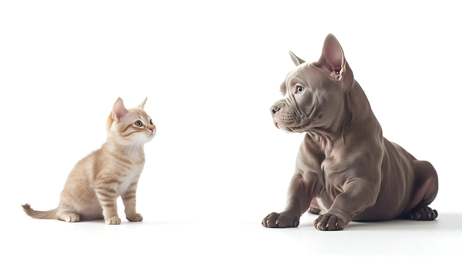 Curious Scottish Straight Cat and Pit Bull Puppy – free pup image from Dotvec