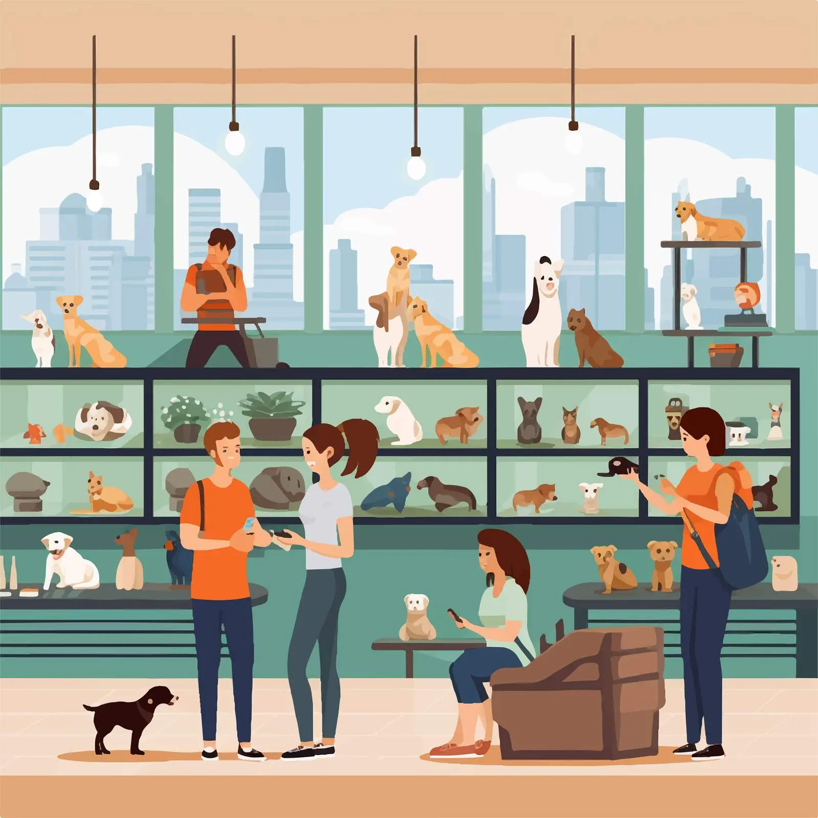 Happy Customers and Pets at Pet Shop — free download from Dotvec