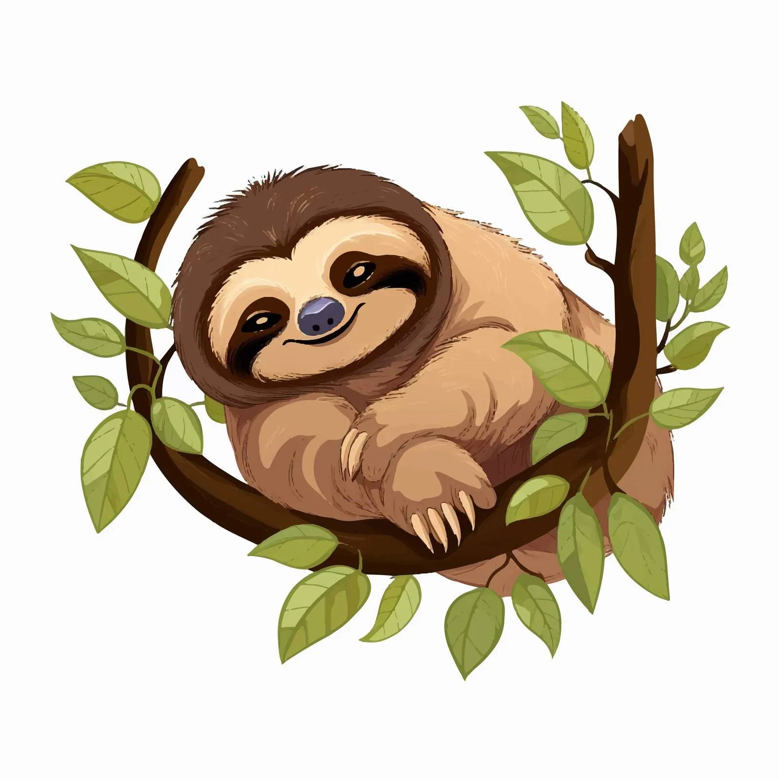 Cute Funny Sloth Sleeping on Tree Branch — free download from Dotvec