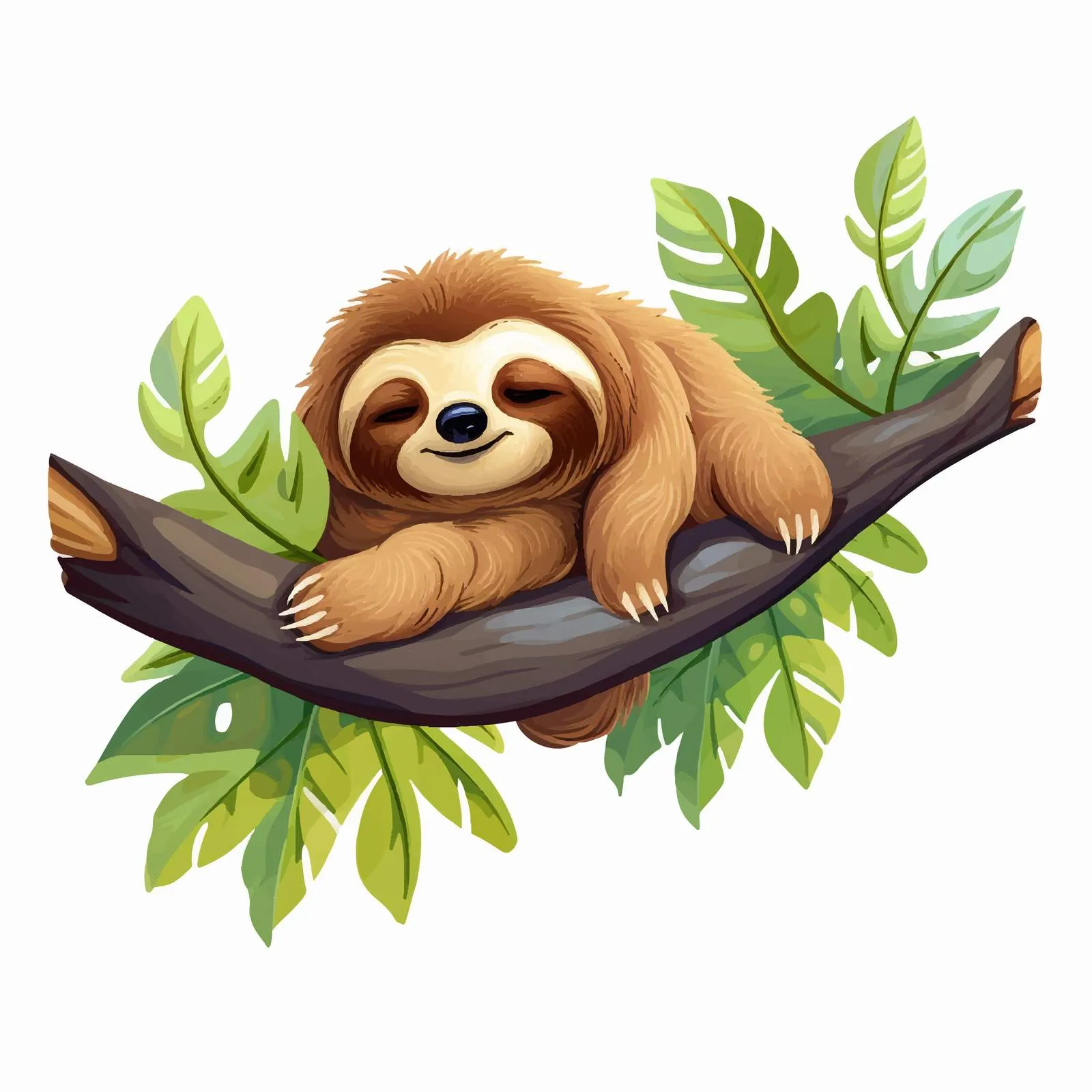 Cute Funny Sloth Sleeping on Tree Branch — free download from Dotvec
