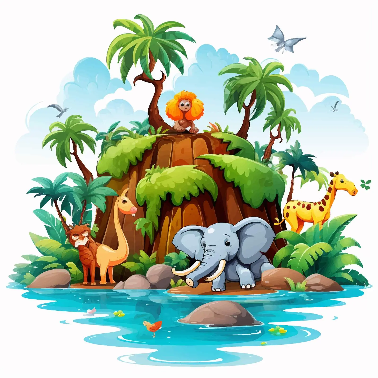 Cute Animal Cartoon Character on Outdoor Island — free download from Dotvec
