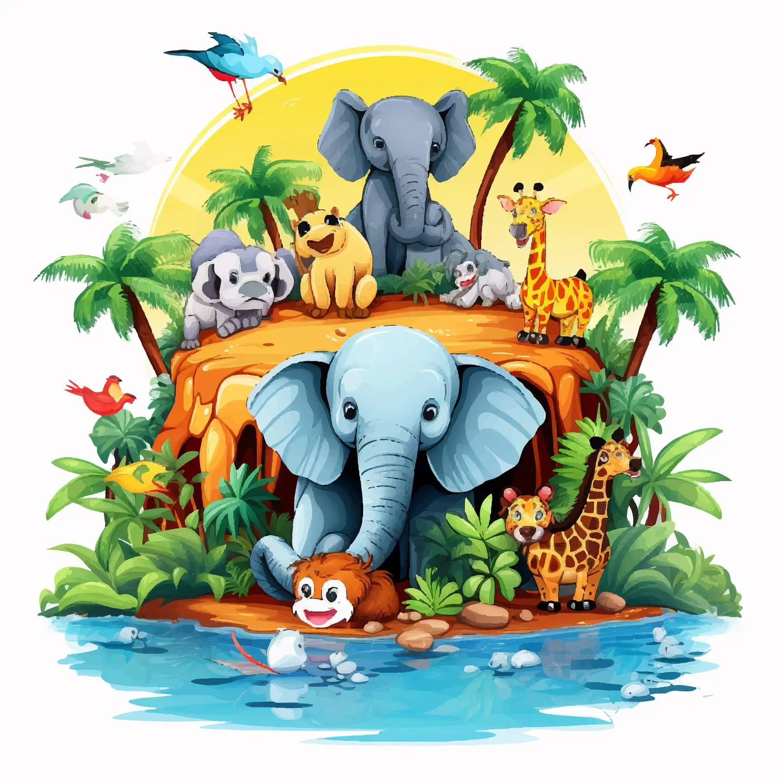 Cute Animal Cartoon Character on Island Scene — free download from Dotvec