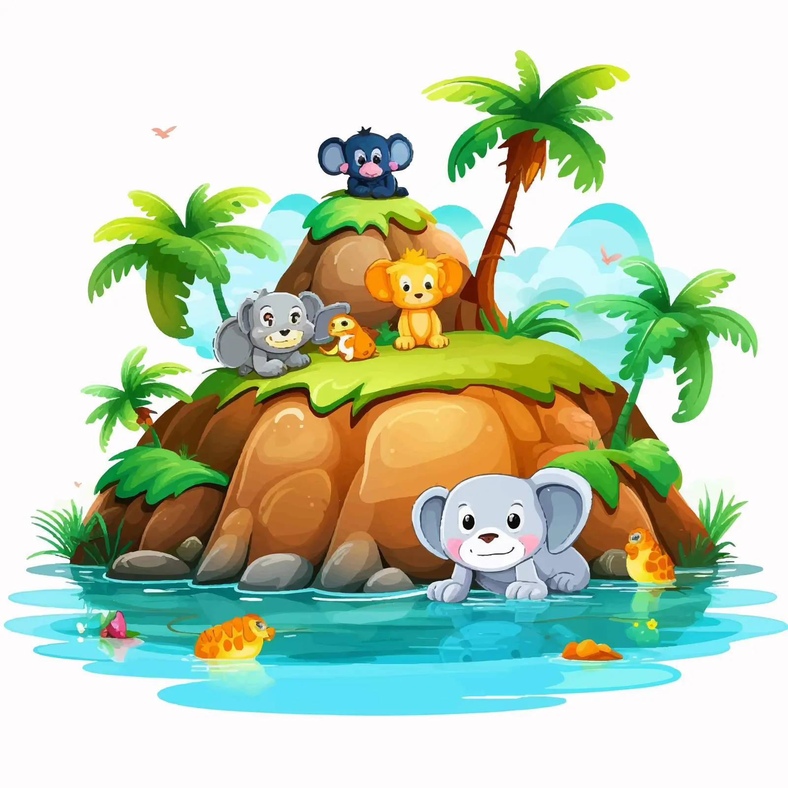 Cute Cartoon Animal in Outdoor Island Scene – free entertaining image image from Dotvec