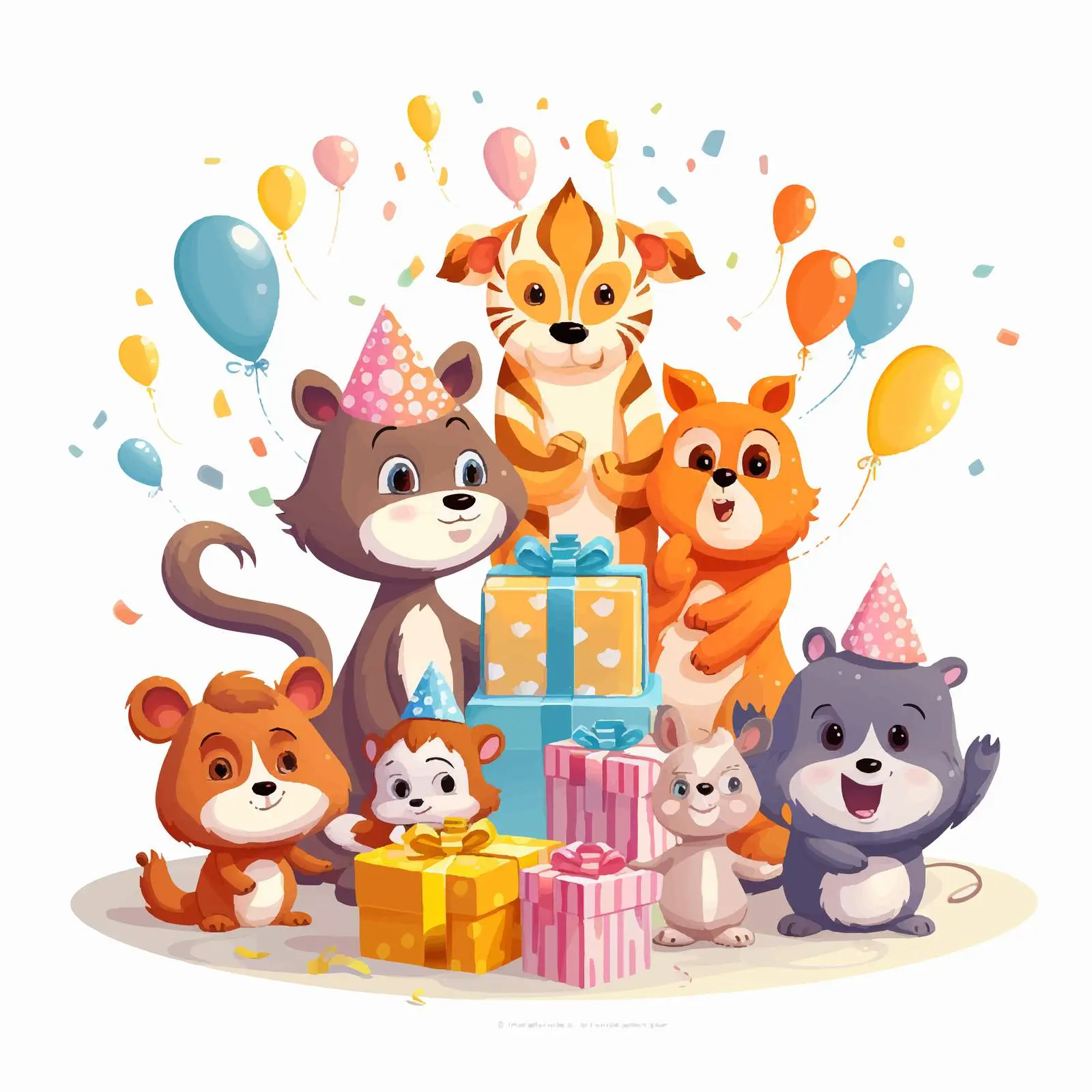 Cute Animal Characters at Birthday Party — free download from Dotvec
