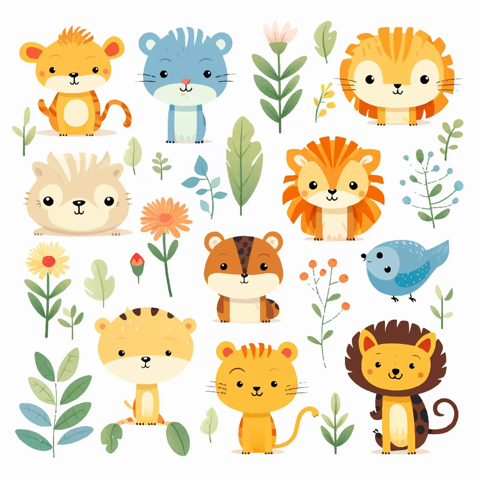 Cute Animal and Plant Vector Illustration – free plant illustrations image from Dotvec