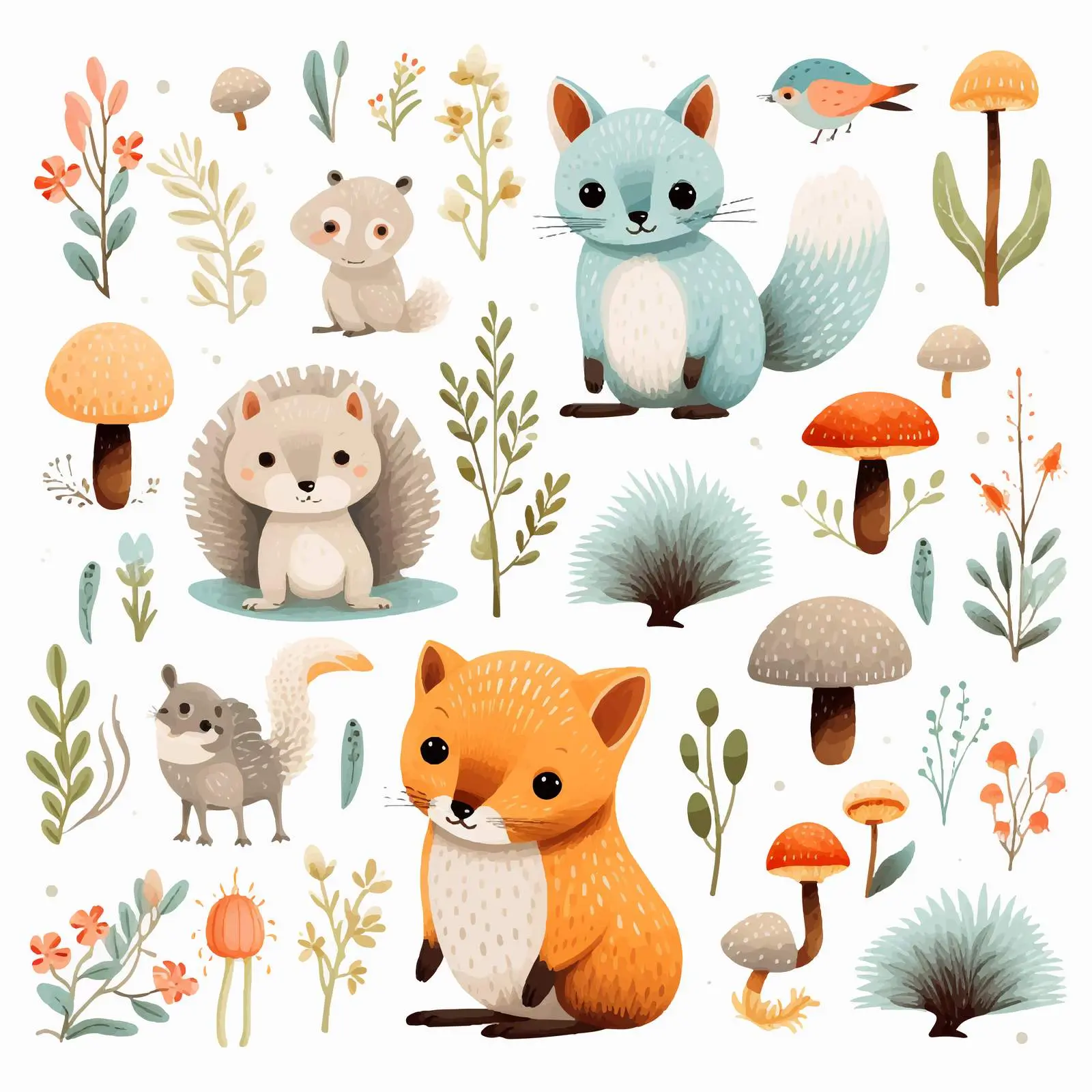 Cute Animals and Plants Vector Illustration – free stylized plants image from Dotvec