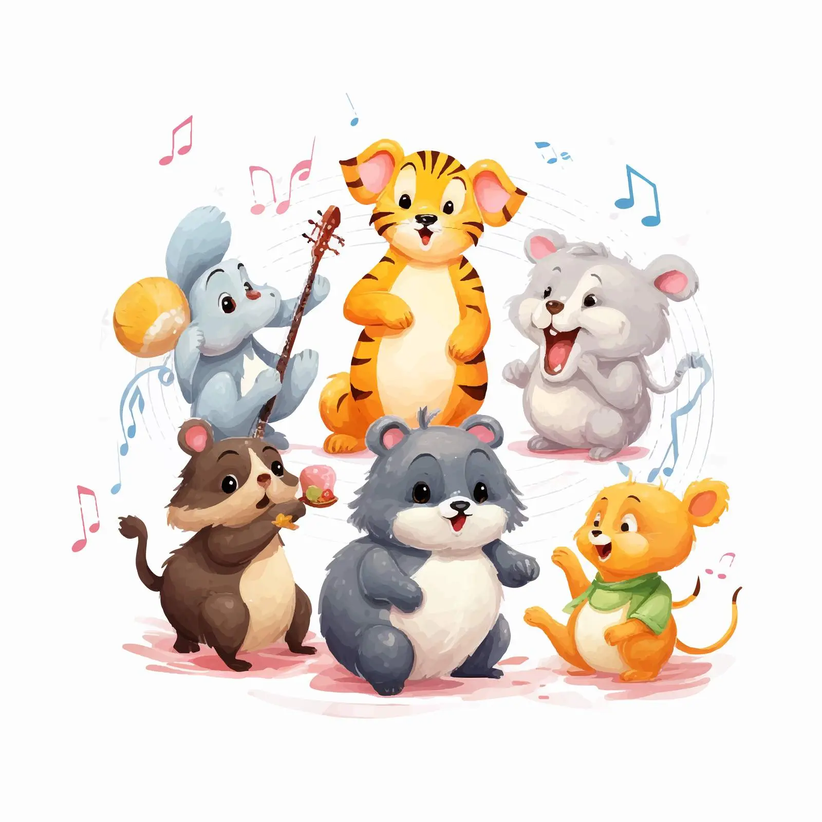 Cute Animals Singing with Melody Symbols — free download from Dotvec
