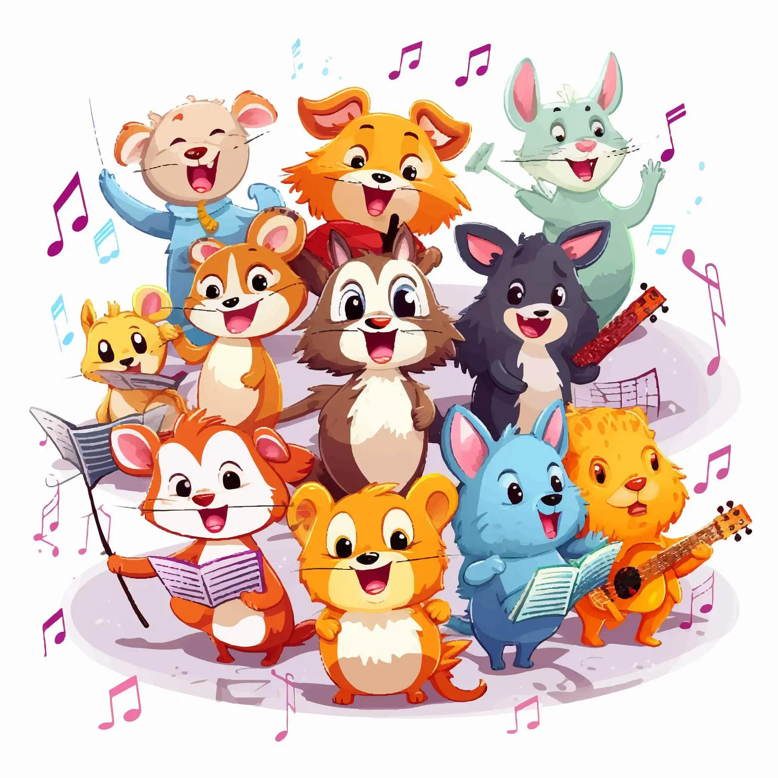 Cute Animals Singing Performance with Melody Symbols — free download from Dotvec