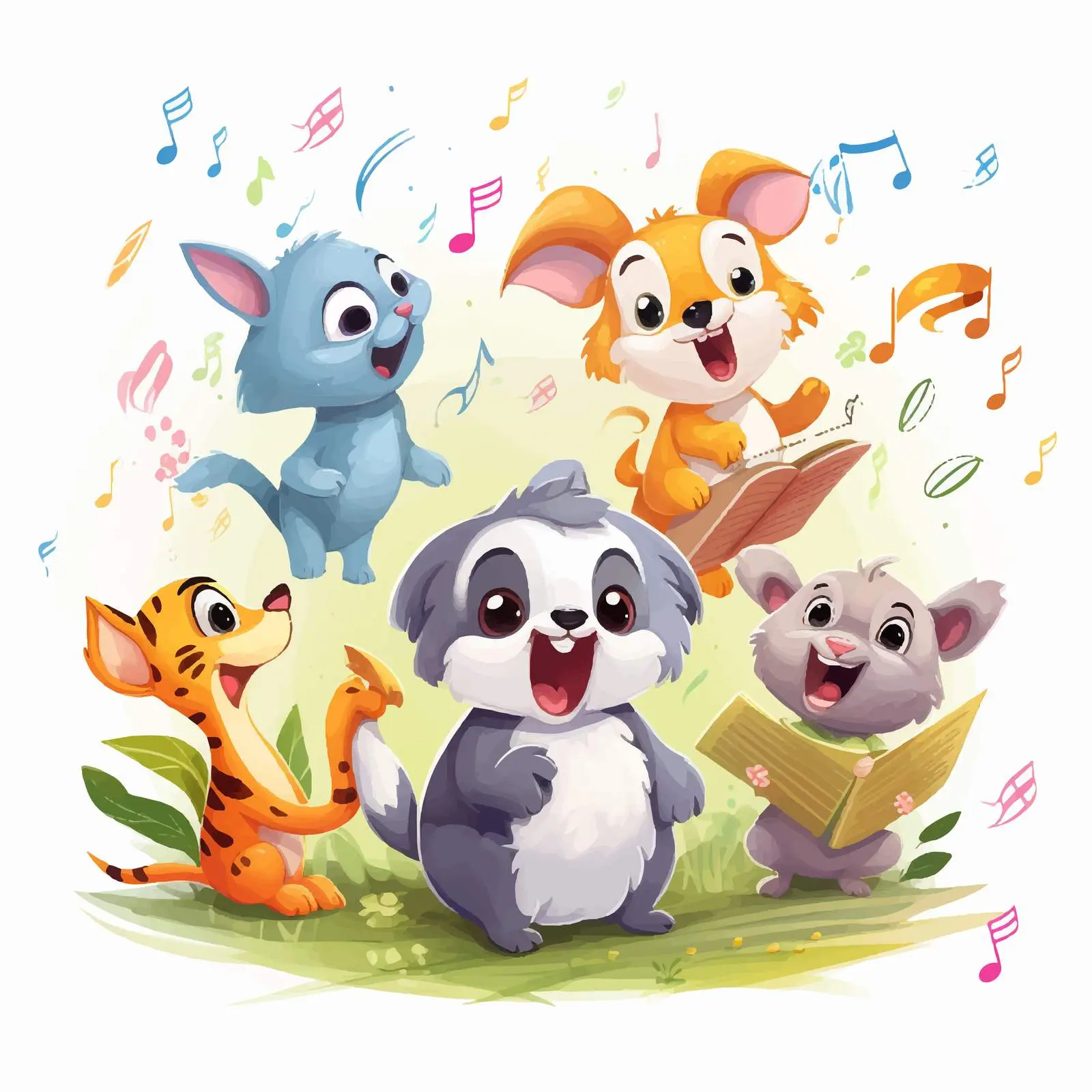 Cute Animals Singing with Melody Symbols Vector Art — free download from Dotvec
