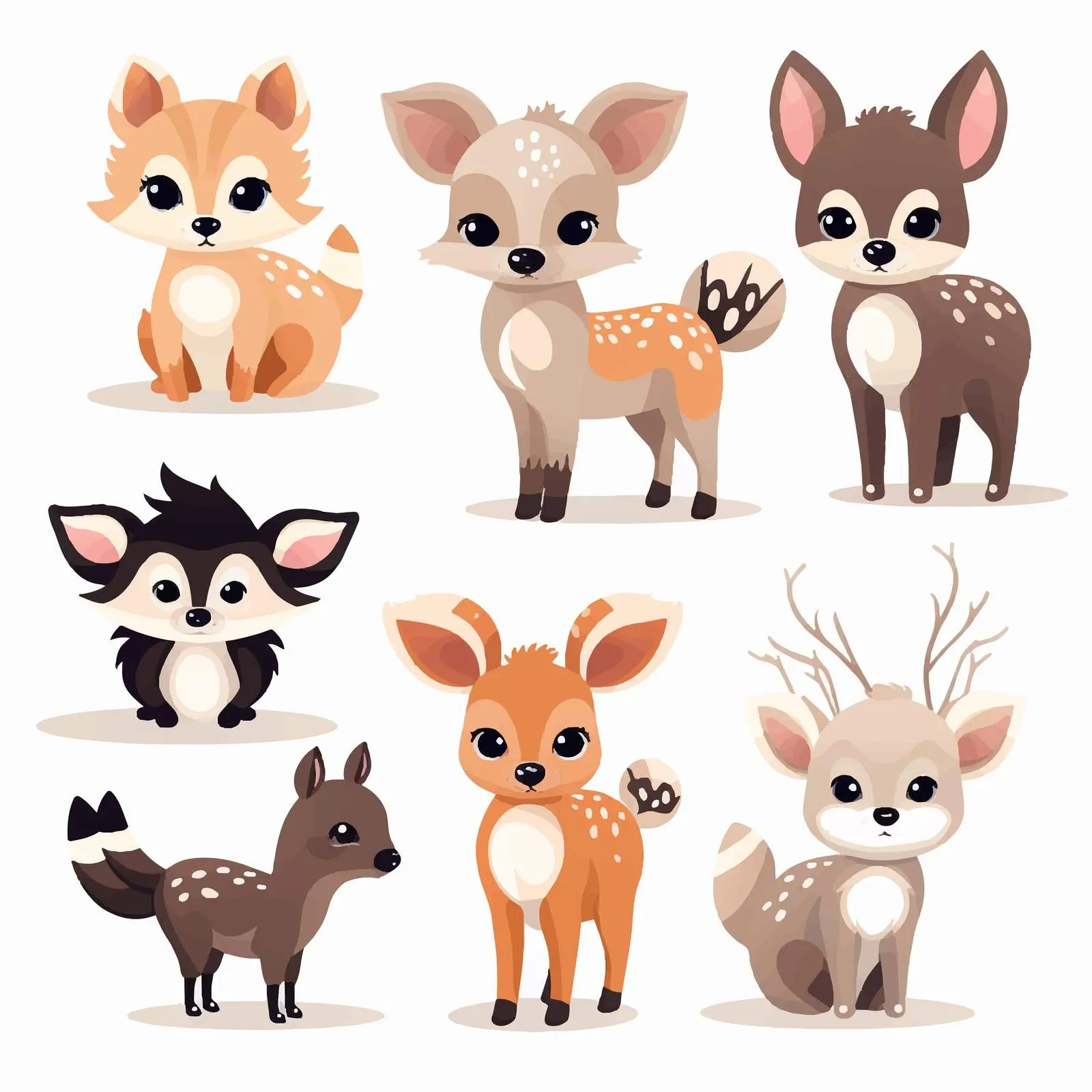 Adorable Baby Animals: Raccoon, Deer, Fox, Giraffe, Monkey — free download from Dotvec