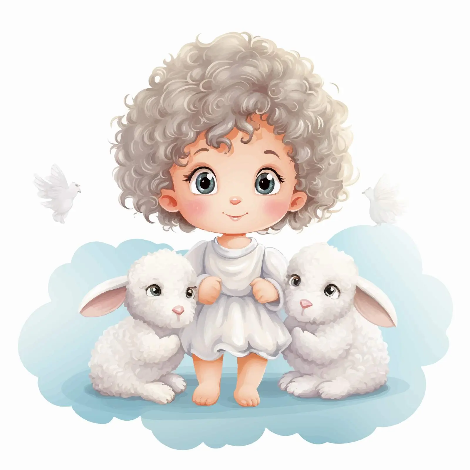 Cute Baby Angel with Baby Sheep Vector Art — free download from Dotvec