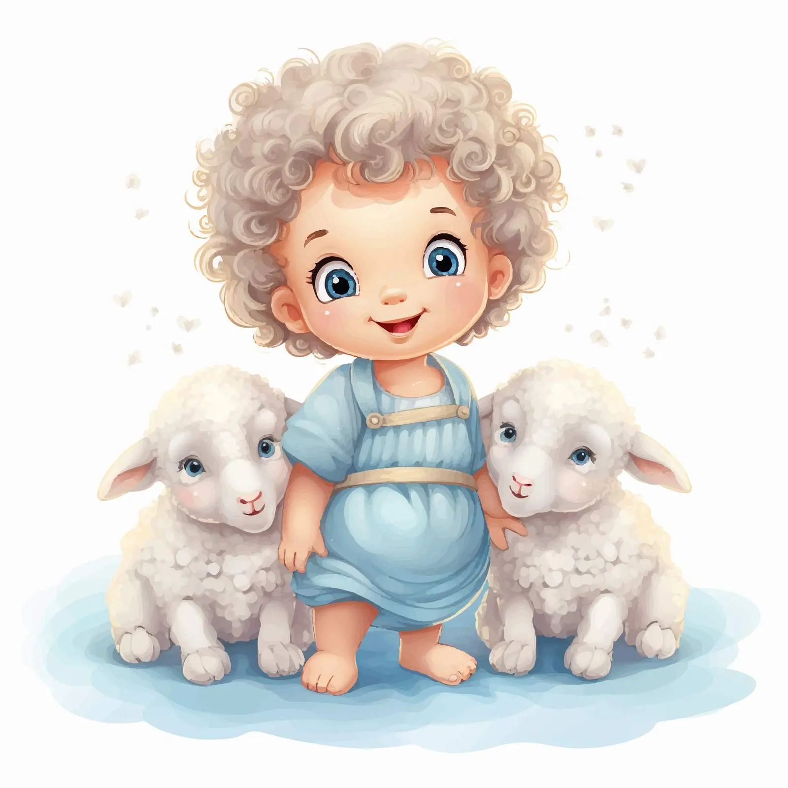 Cute Baby Angel with Two Baby Sheep Vector — free download from Dotvec