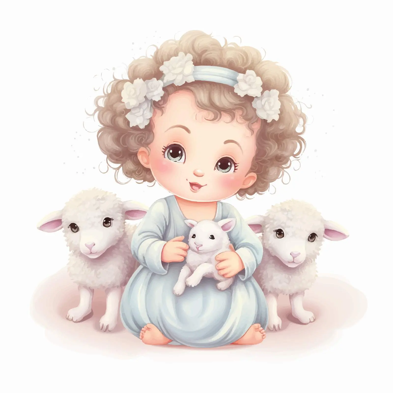 Cute Baby Angel with Two Baby Sheeps Vector — free download from Dotvec