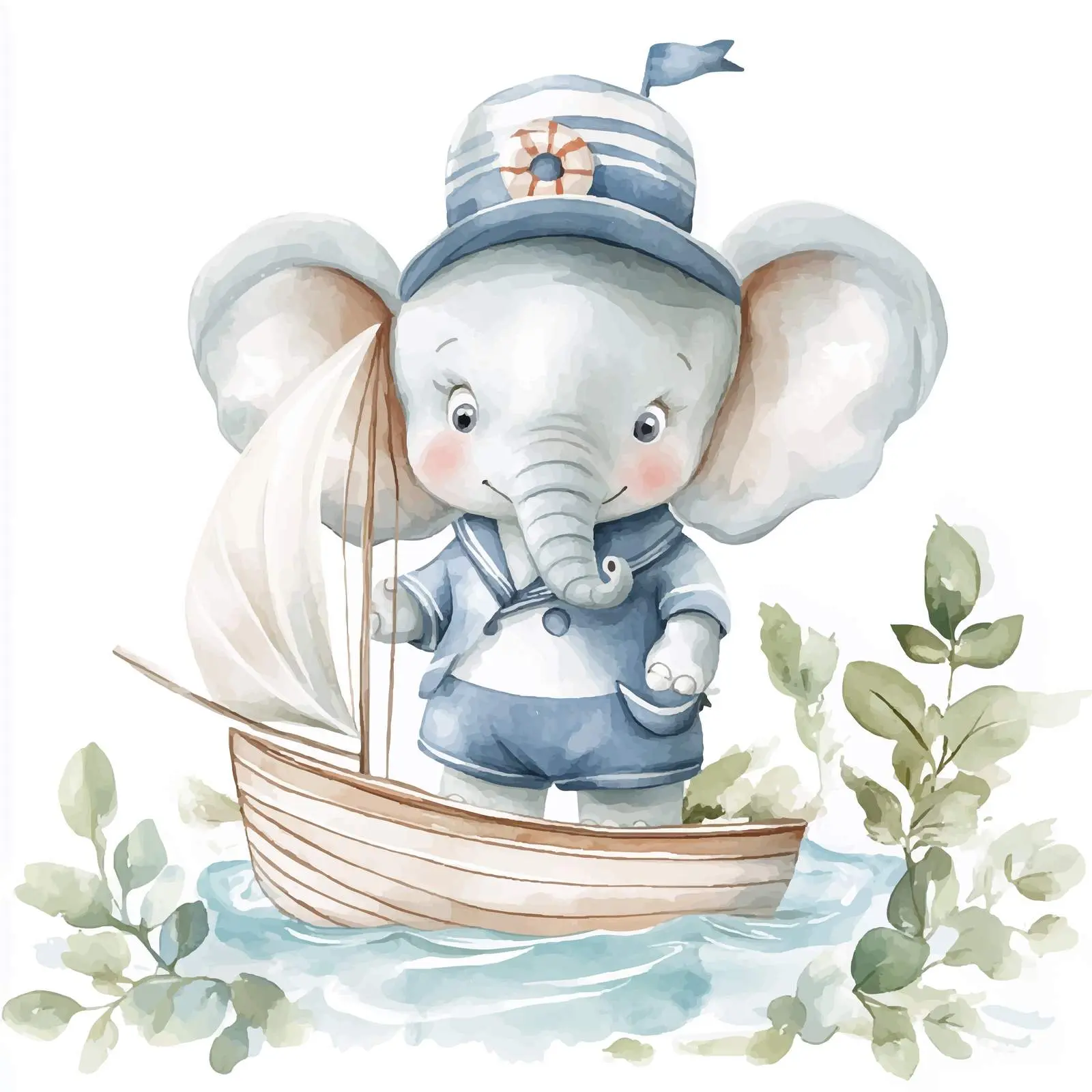 Cute Baby Elephant in Sailor Suit Illustration — free download from Dotvec