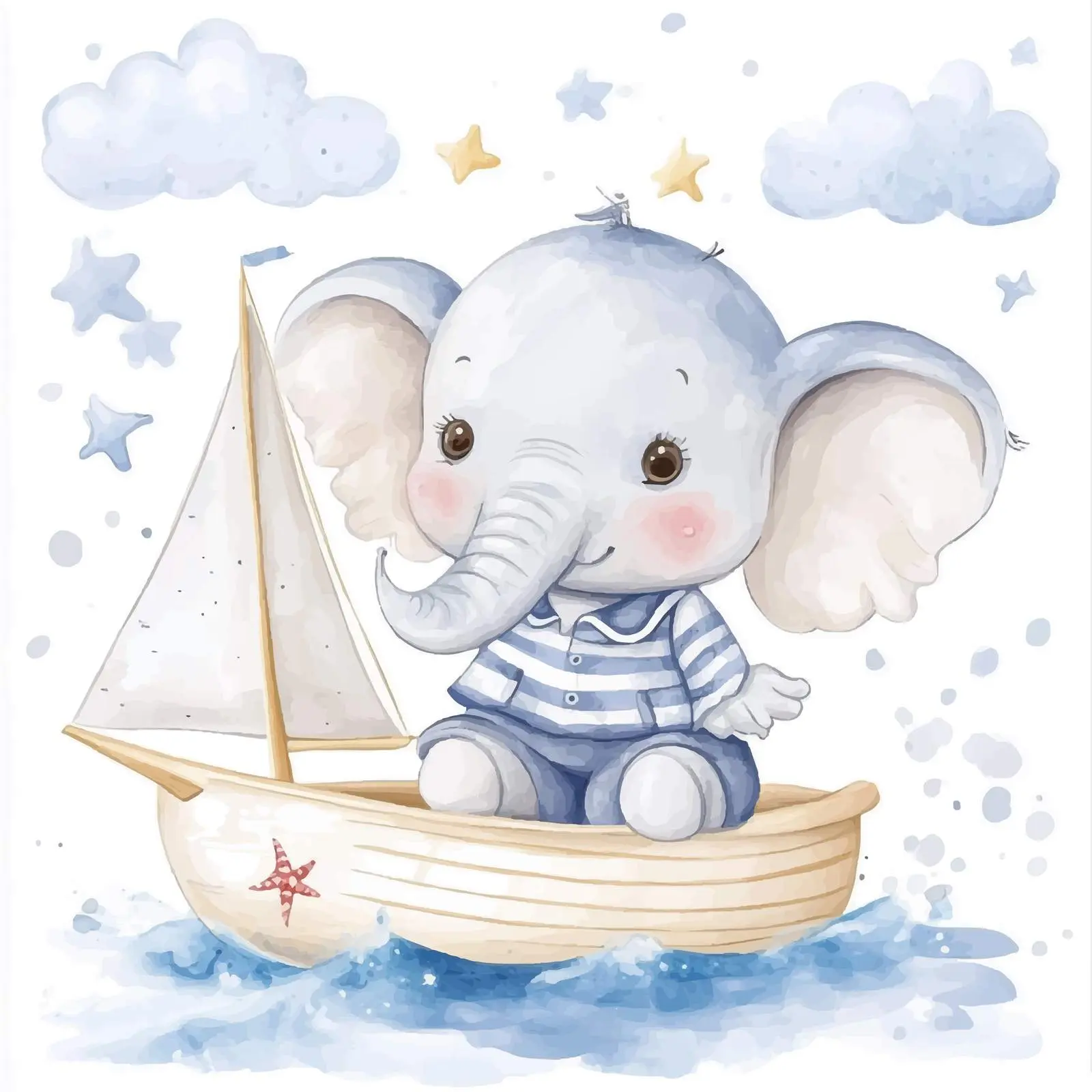 Cute Baby Elephant in Sailor Suit by the Sea — free download from Dotvec