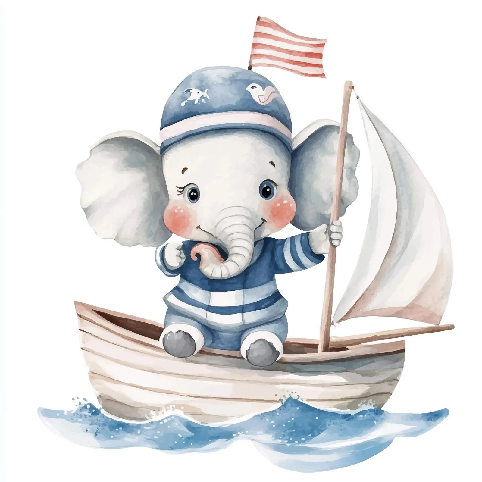 Adorable Baby Elephant in Sailor Suit Illustration – free maritime image from Dotvec