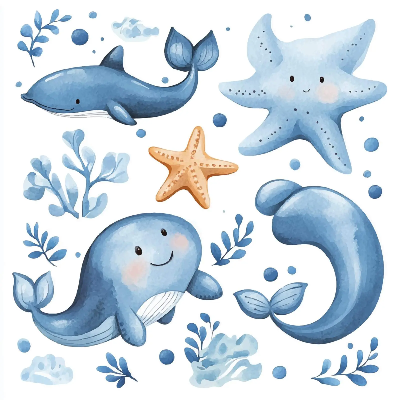 Watercolor Clipart of Cute Baby Animals – free maritime image from Dotvec