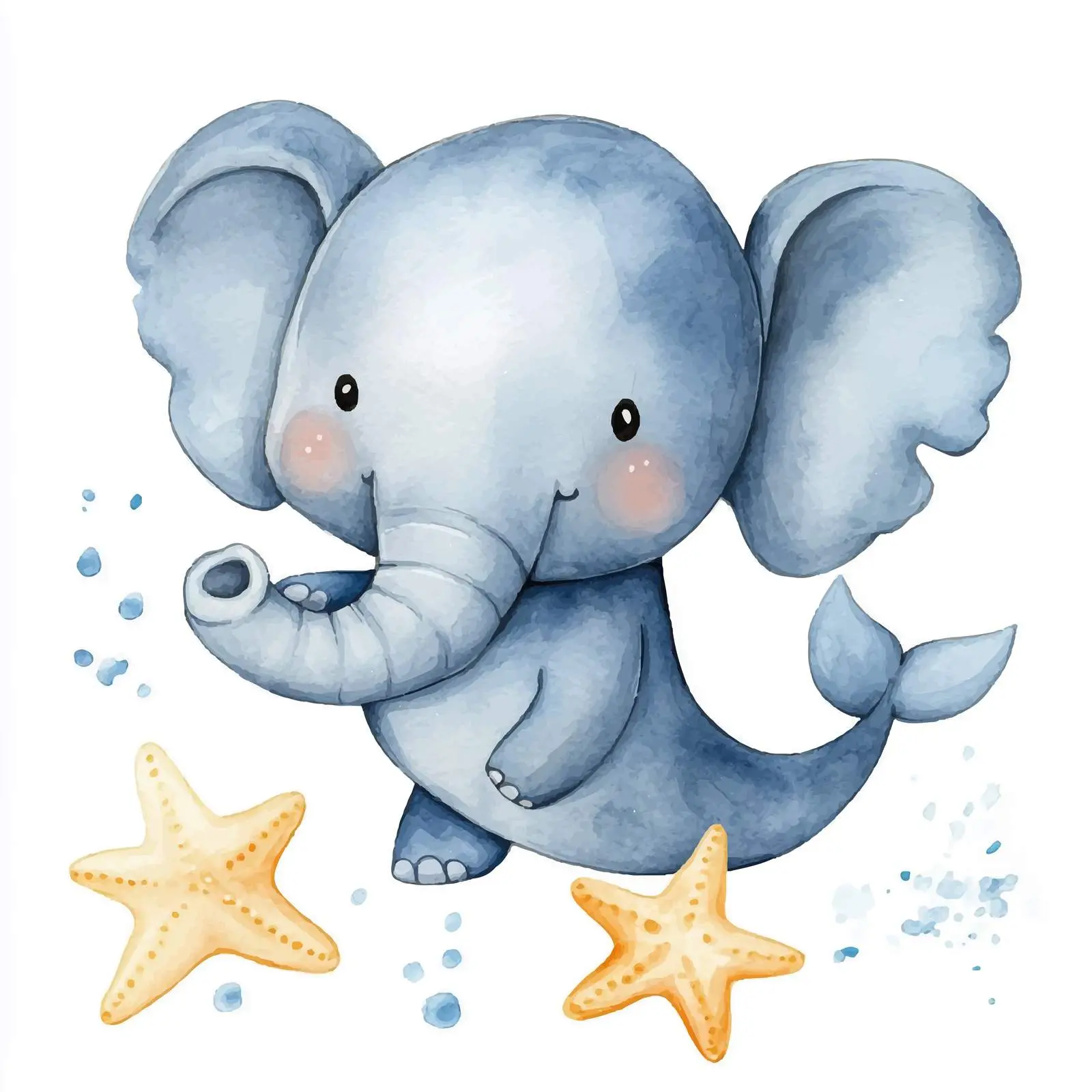 Cute Watercolor Baby Elephant and Sea Animals – free blog graphics image from Dotvec
