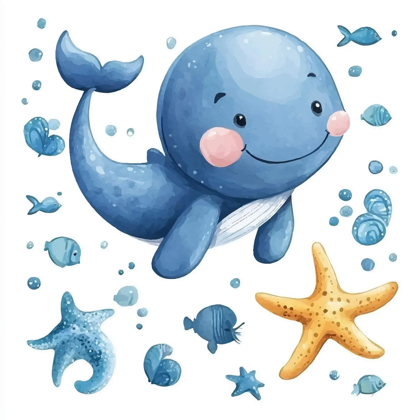 Watercolor Clipart of Cute Baby Animals – free ocean animal image from Dotvec