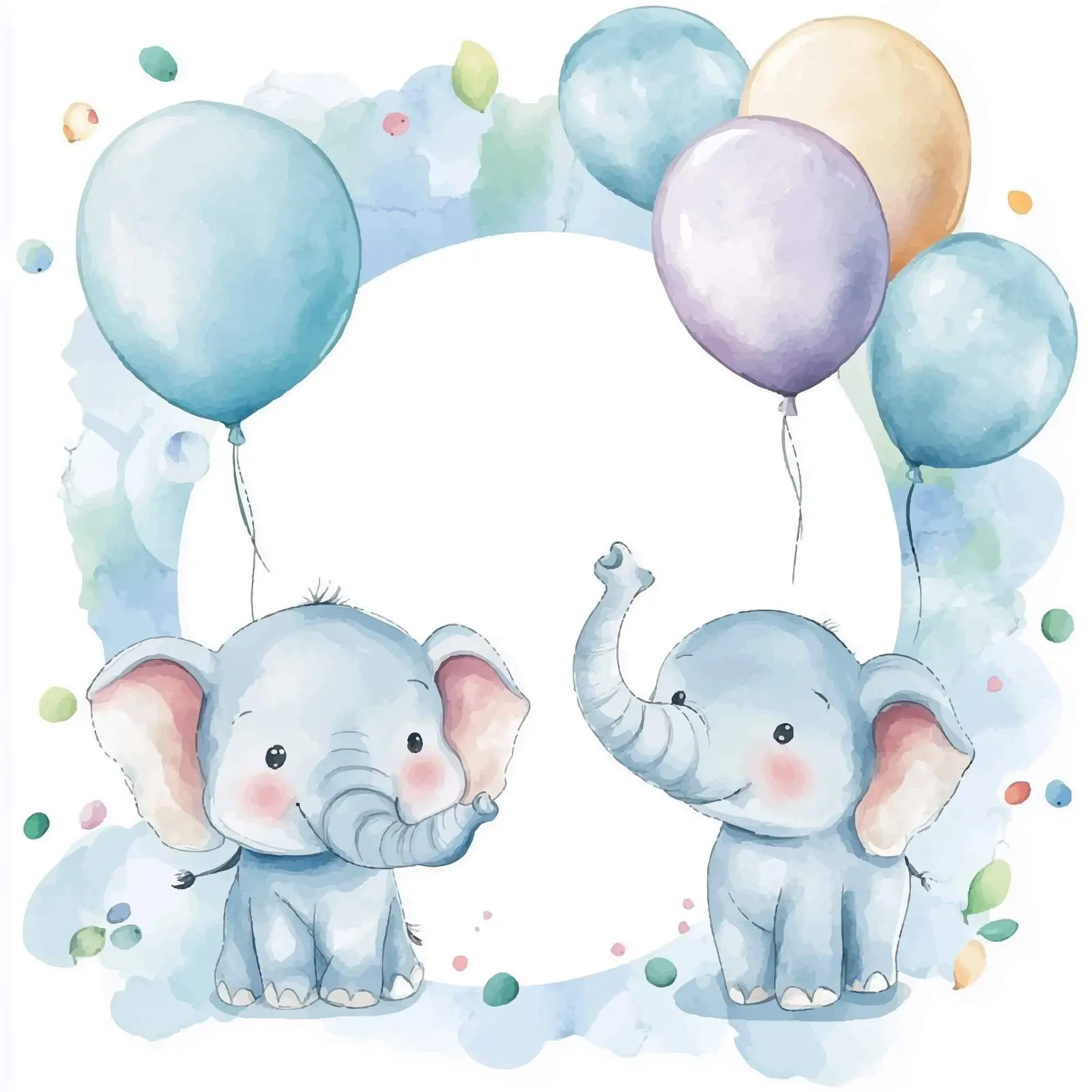 Adorable Watercolor Baby Elephants with Balloons — free download from Dotvec