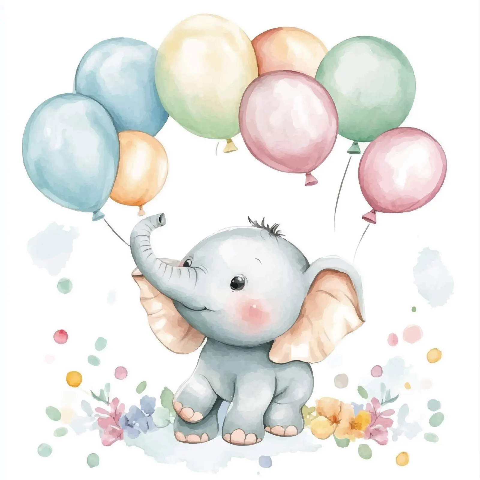 Cute Baby Elephants with Balloons Watercolor Art — free download from Dotvec